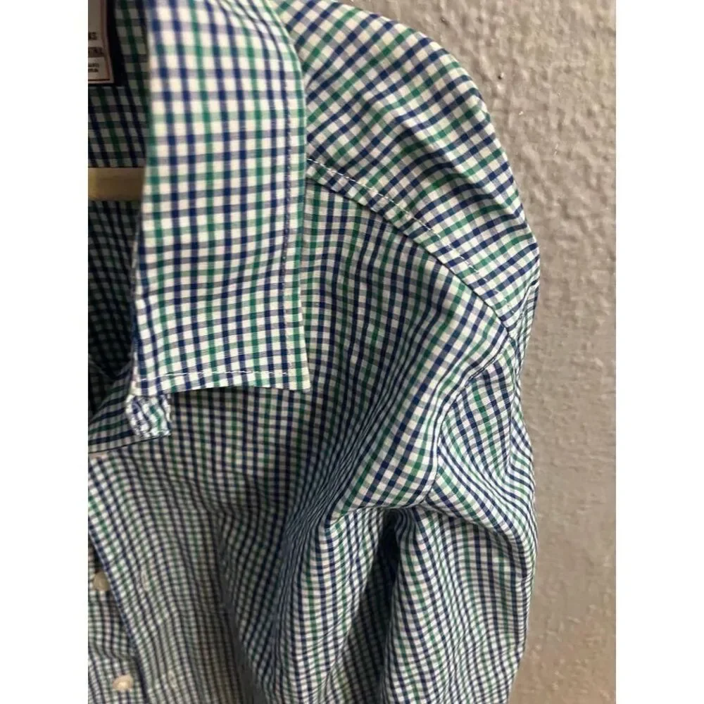 Boys white purple green plaid long sleeve button up shirt Izod size 8‎